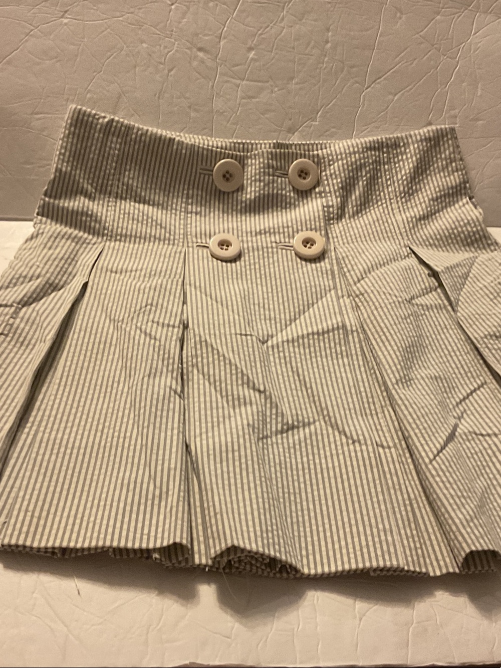 J. Crew Striped Seersucker Skirt in Cream and Light Gray